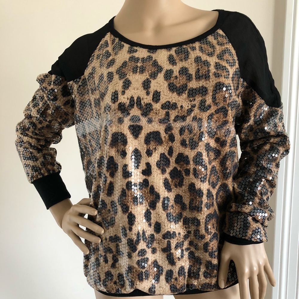 Sequin Cheetah Print Long Sleeves Shirt